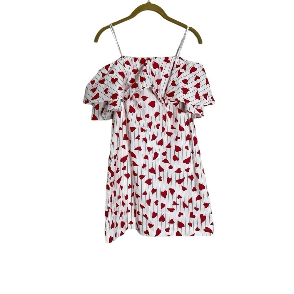 Tammy Tangs Heart Stripe Ruffle Strapless Mini Dress XS